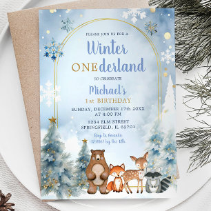 Winter ONEderland Woodland Animals Forest Birthday Invitation