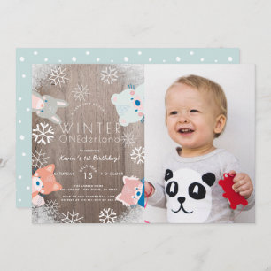 Winter Onederland Woodland Animals Photo Birthday Invitation