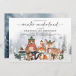 Winter Onederland Woodland Forest 1st Birthday Invitation<br><div class="desc">Celebrate your little critter's 1st birthday with this whimsical invitation featuring a group of cute woodland animals and frosty forest landscape in elegantly muted holiday colours. Each invite comes with a matching back design, but you may add an additional photo to the back if you prefer by clicking on the...</div>