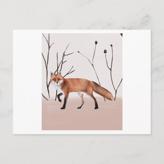 Winter orange fox walking in a portrait postcard (Front)