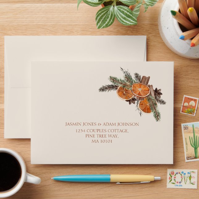 Winter Orange Slices Dried Citrus Cinnamon Wedding Envelope (Desk)