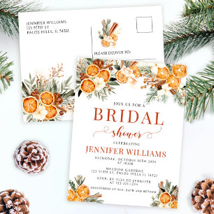 Winter oranges bridal shower postcard invitation