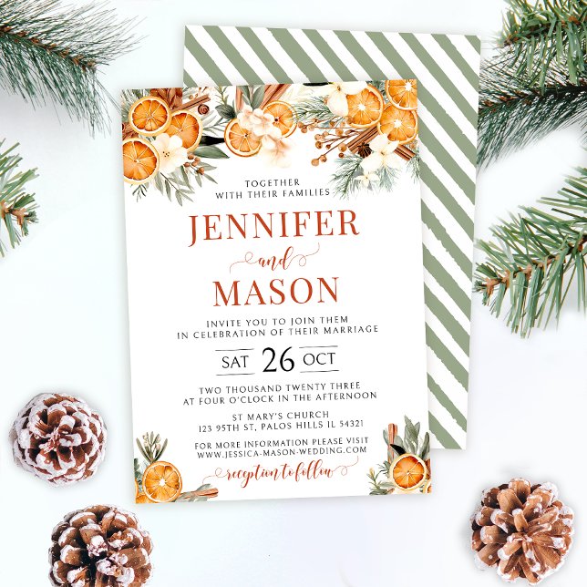 Winter oranges Christmas wedding invitation (Creator Uploaded)