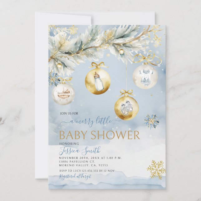 Winter Ornament Merry Little Christmas Baby Shower Invitation (Front)