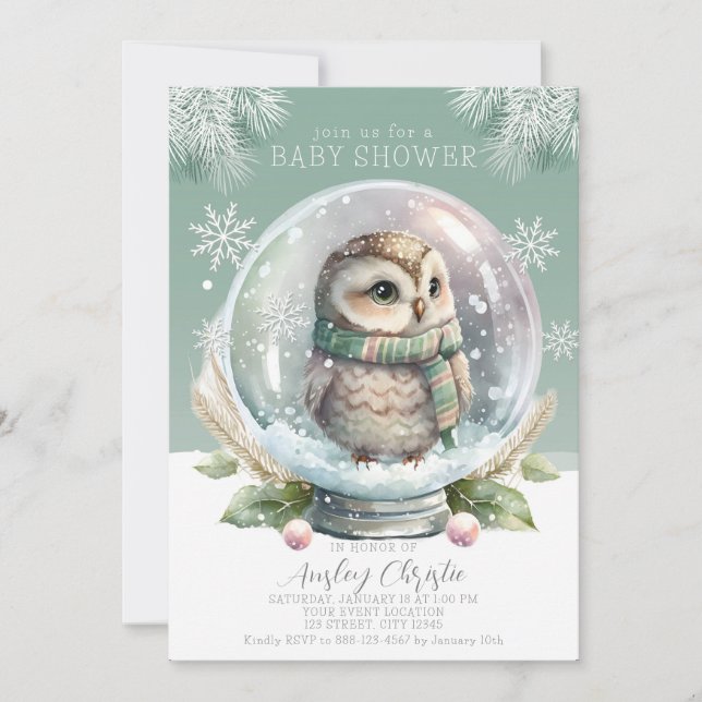 Winter Owl Baby Shower Invitation Boy or Girl Snow (Front)