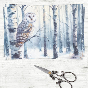 Winter Owl Birch Tree Forest Decoupage Tissue Paper