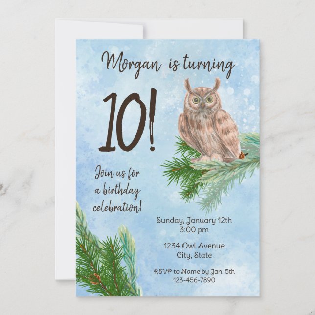 Winter Owl Birthday Invitation (Front)