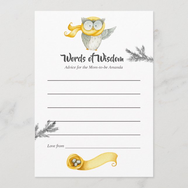 Winter Owl Christmas Baby Shower Mum Advice Card (Front)