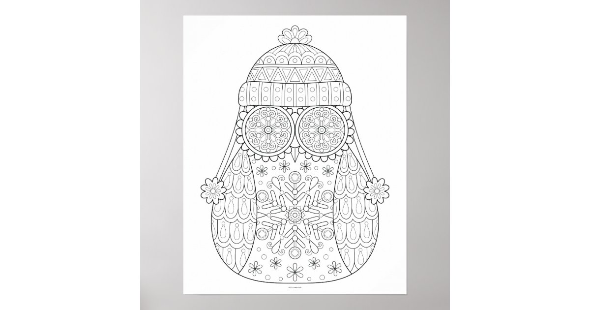 winter-owl-colouring-poster-colorable-owl-poster-zazzle-co-nz