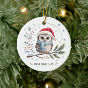 Winter Owl First Christmas Keepsake Photo Ceramic Tree Decoration