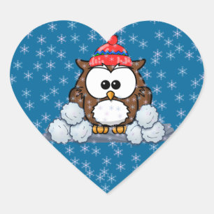 winter owl heart sticker