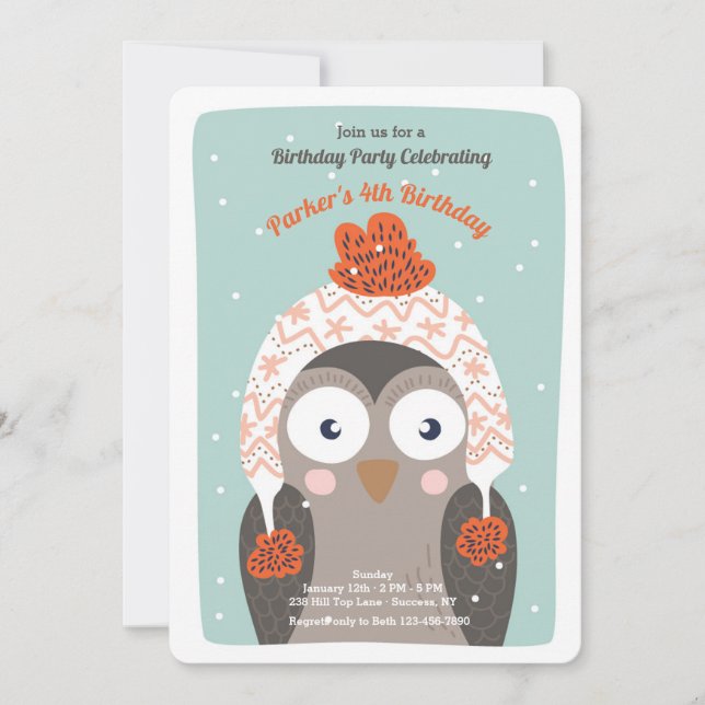 Winter Owl Invitation (Front)