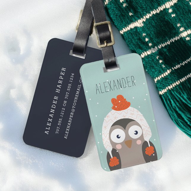 Winter Owl Personalised Bag Tag | Mint (Creator Uploaded)