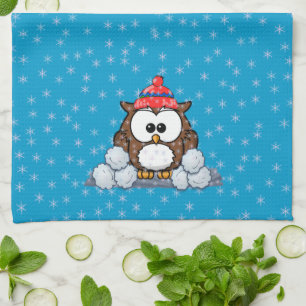 winter owl tea towel