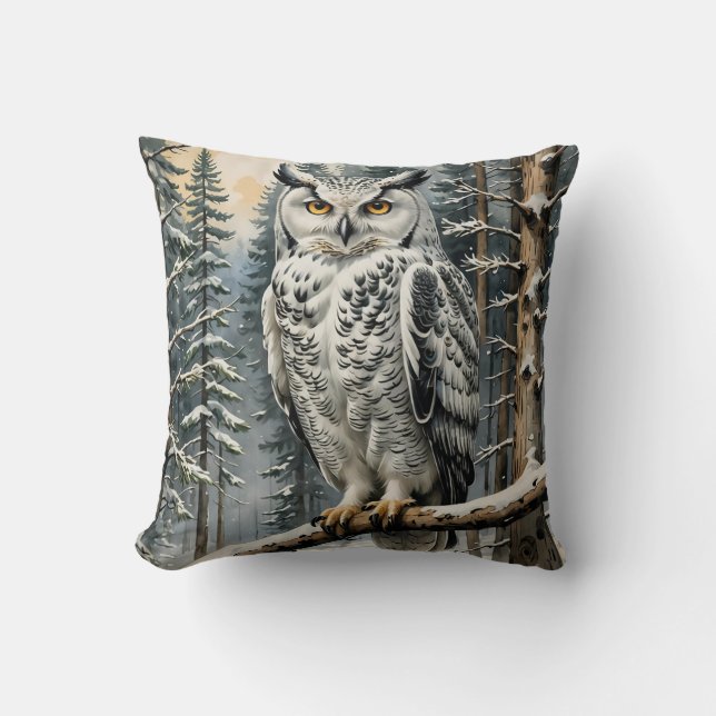 Winter Owl Throw Pillow (Front)