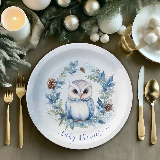 Winter Owl Watercolor Baby Shower Paper Plate (Winter Owl Watercolor Baby Shower Paper Plates)