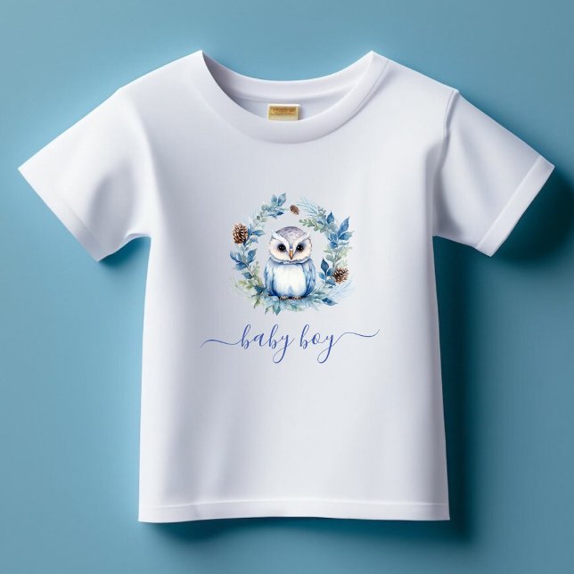 Winter Owl Watercolor Boy Baby T-Shirt (Winter Owl Watercolor Boy Baby T-Shirt)