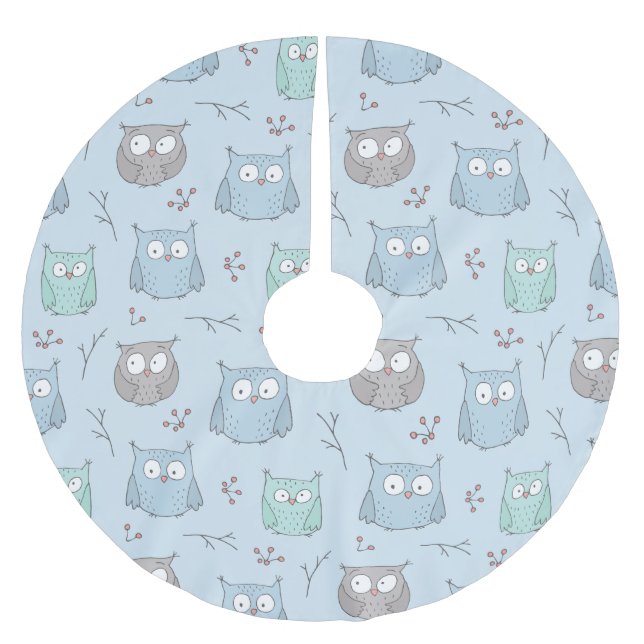 Winter Owls Brushed Polyester Tree Skirt (Front)