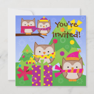 Winter Owls Holiday Birthday Invitation