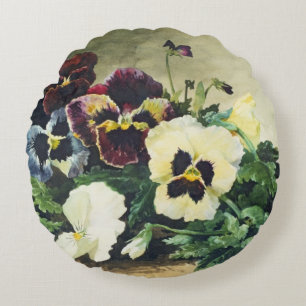 Winter Pansies, 1884 Round Cushion
