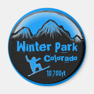 Winter Park Colorado blue snowboard art magnet