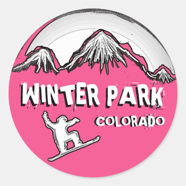 Winter Park Colorado pink theme snowboard stickers (Front)