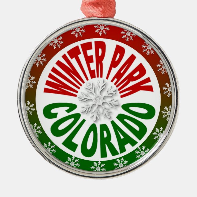Winter Park Colorado red green snowflake ornament (Front)