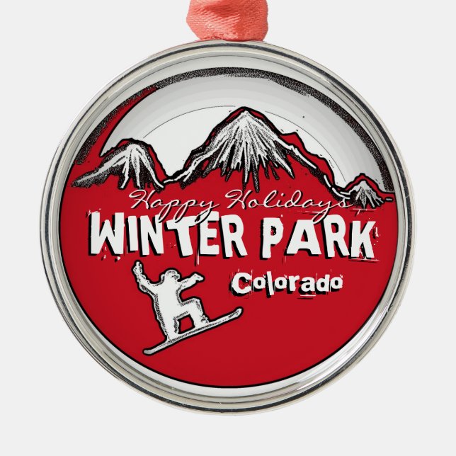 Winter Park Colorado red theme snowboard ornament (Front)