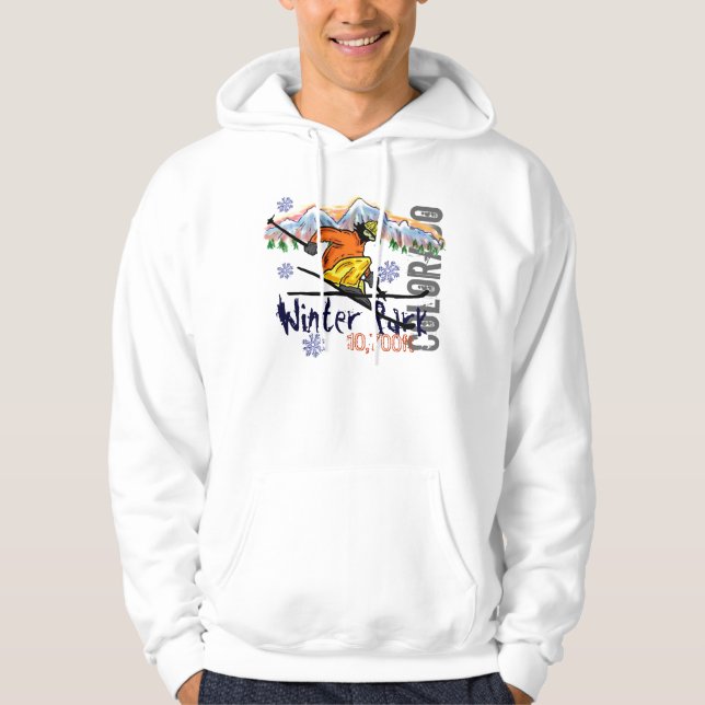 Winter Park Colorado ski elevation guys hoodie (Front)