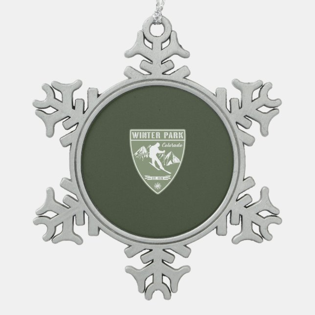 Winter Park Colorado Snowflake Pewter Christmas Ornament (Front)