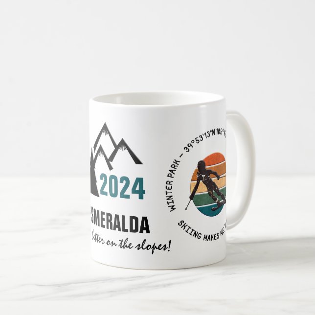 Winter Park, Colorado - Woman Skier, Black Text Coffee Mug (Front Right)