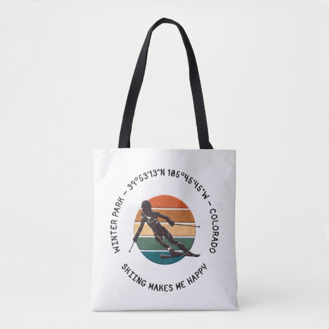 Winter Park, Colorado - Woman Skier, Black Text Tote Bag (Front)