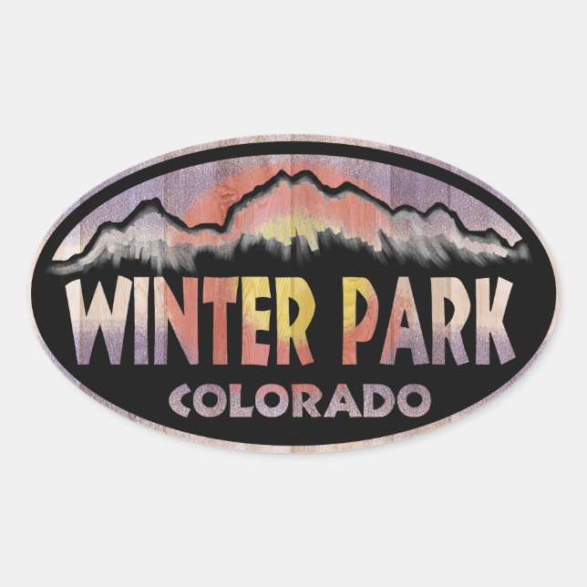 Winter Park Colorado wood flag oval stickers (Front)