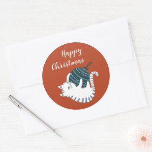 Winter Party Christmas Toy Cat Gift  Classic Round Sticker