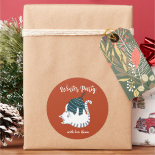 Winter Party Christmas Toy Cat Gift  Classic Round Sticker