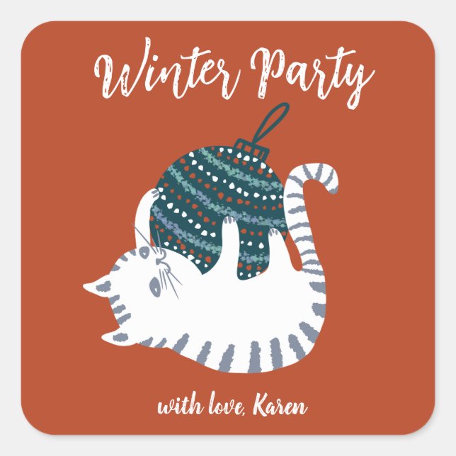 Winter Party Christmas Toy Cat Gift  Square Sticker (Front)