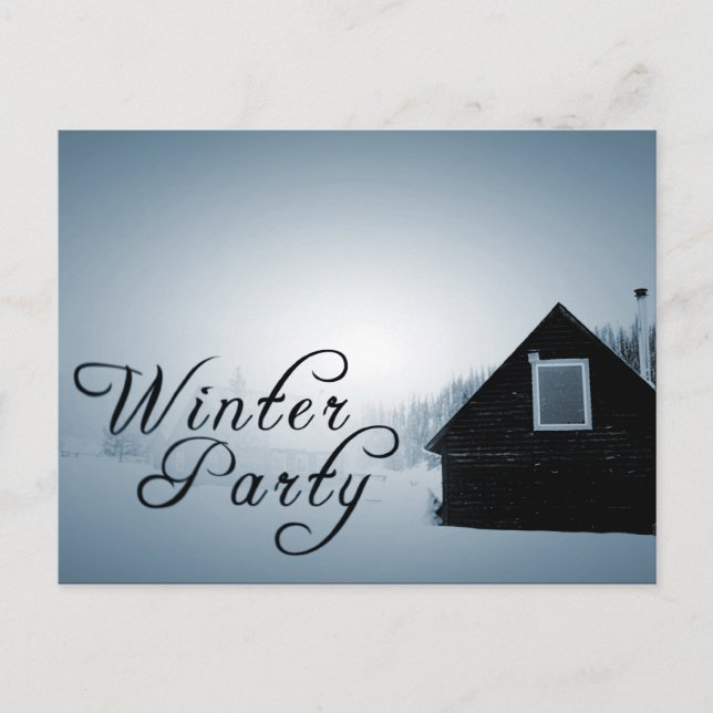 winter party : snowed in cabin invitation postcard (Front)