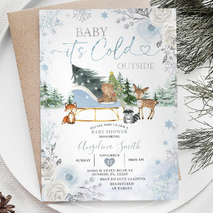 Winter Pastel Blue Snowflake Truck Baby Shower Invitation