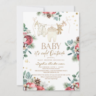 Winter Pastel Florals Outside Baby Shower  Invitation
