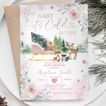 Winter Pastel Pink Snowflake Sleigh Baby Shower