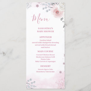 Winter Pastel Pink Snowflake Sleigh Baby Shower Menu
