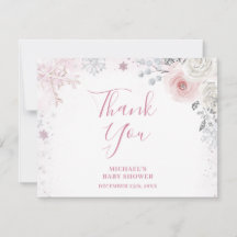 Winter Pastel Pink Snowflake Sleigh Baby Shower