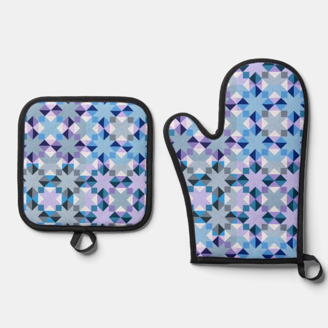 Winter patchwork star oven mitt & pot holder set (Front)