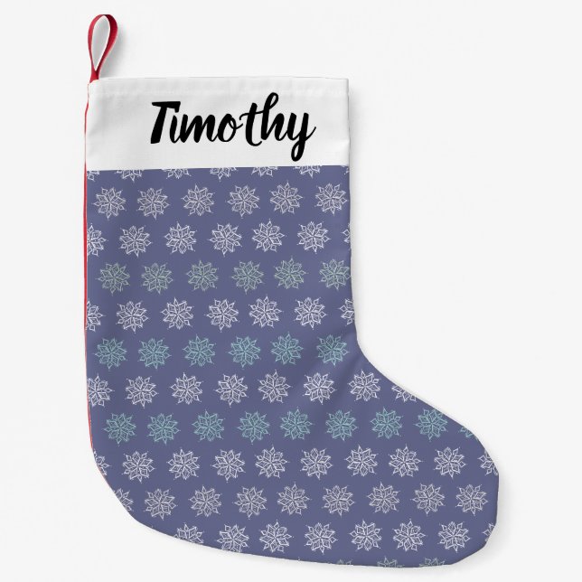 Winter Pattern Blue and White Snowflakes Small Christmas Stocking (Front)