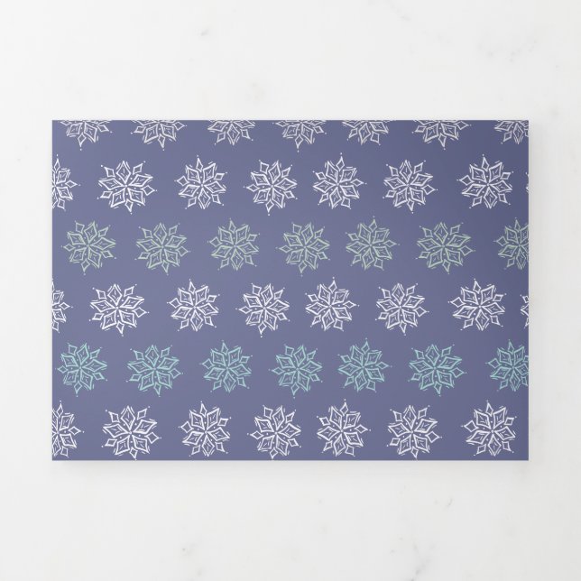 Winter Pattern Blue and White Snowflakes Tri-Fold Holiday Card (Cover)