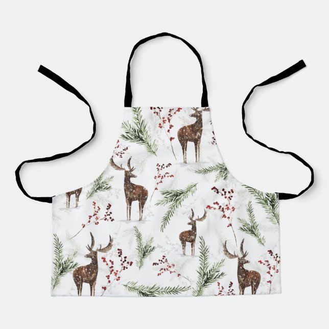 Winter Pattern Deer And Fir Needles Apron (Front)