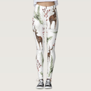 Winter Pattern Deer And Fir Needles Leggings