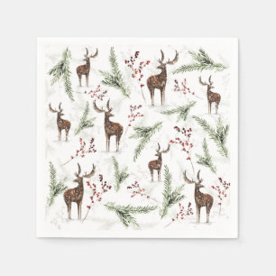 Winter Pattern Deer And Fir Needles Napkin