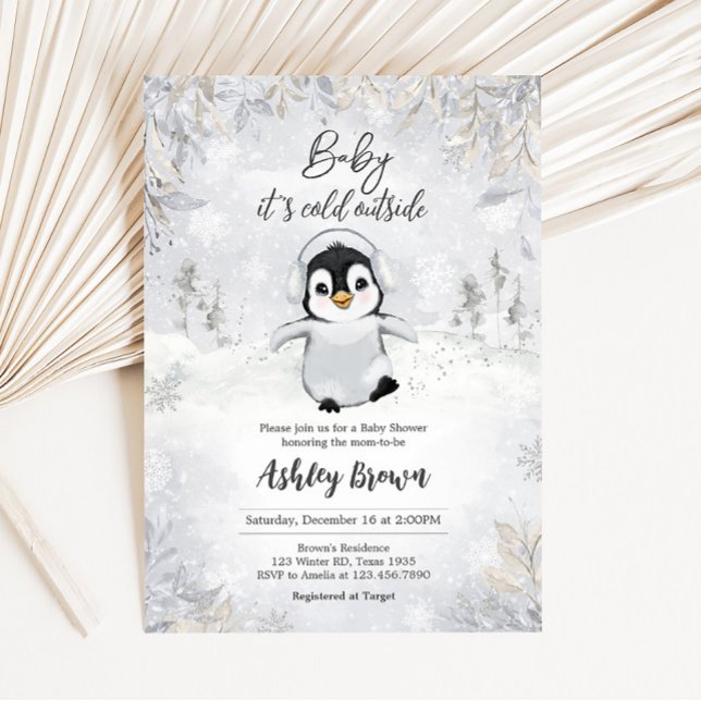 Winter Penguin Baby Shower Invitation (Penguin Baby Shower Invitation)