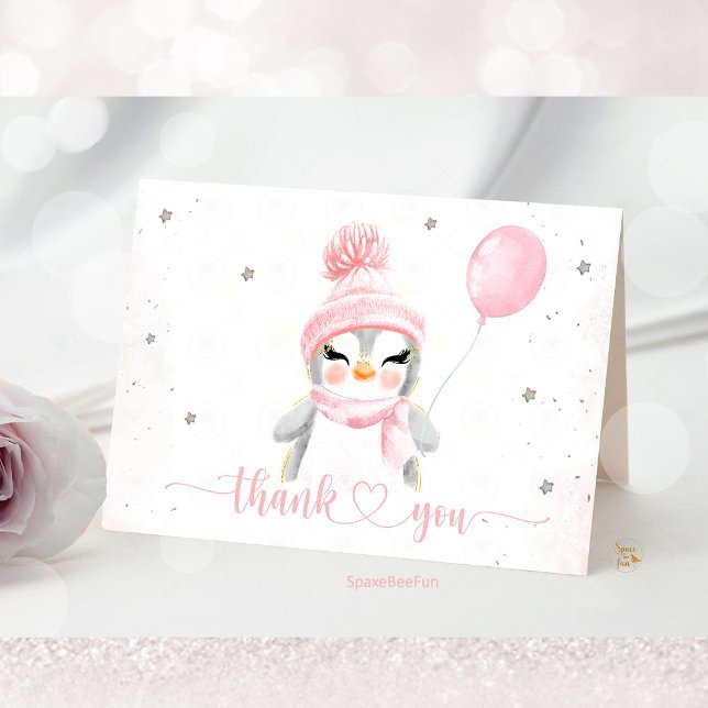 Winter Penguin baby shower  Thank You Card (Penguin baby shower thank you card, penguin theme thank you cards, personalized penguin baby shower )